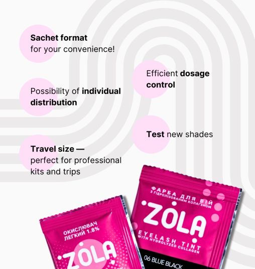 ZOLA Фарба для вій у саше з колагеном Eyebrow Tint With Collagen 06 Blue Black 5 мл. - 7